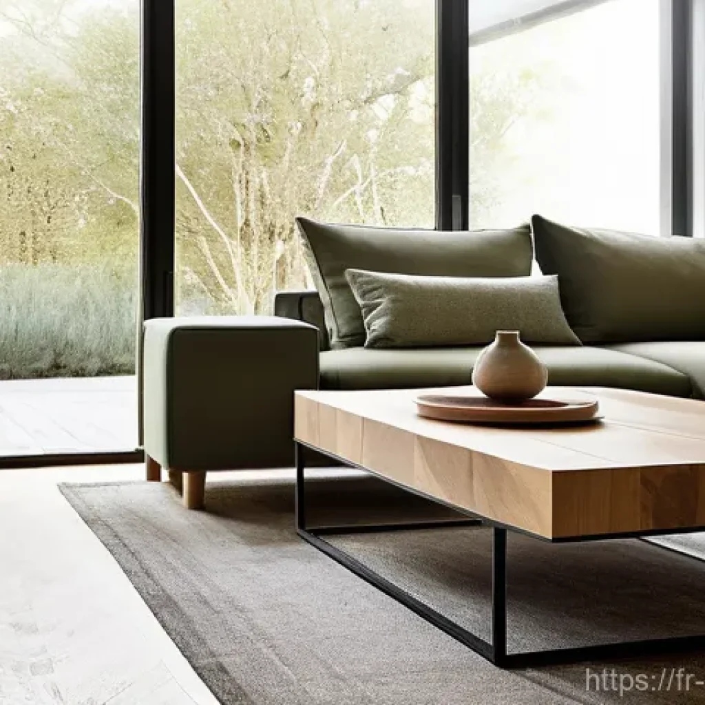 공간디자인 소재의 환경 친화적 선택 - **Sustainable French Oak Coffee Table in a Modern Living Room:** "A serene, modern living room inter...