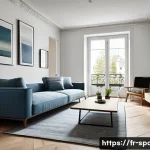공간디자인 견적 산출 방법 - A modern French apartment interior focused on an 80 square meter living space, showcasing precise me...