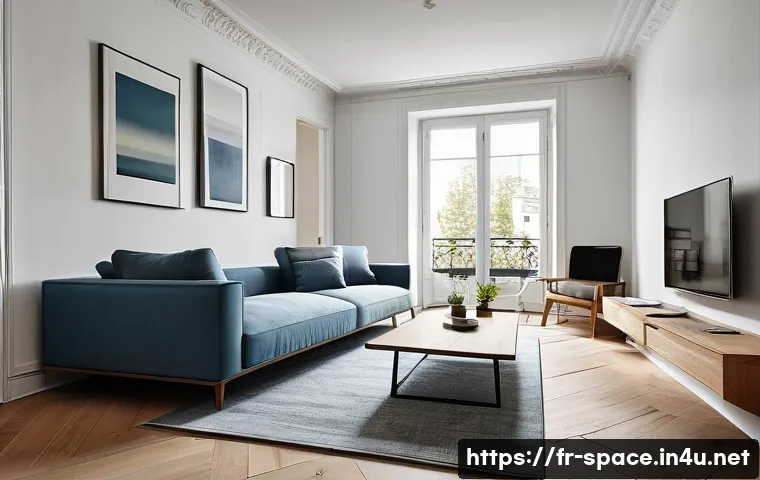 공간디자인 견적 산출 방법 - A modern French apartment interior focused on an 80 square meter living space, showcasing precise me...